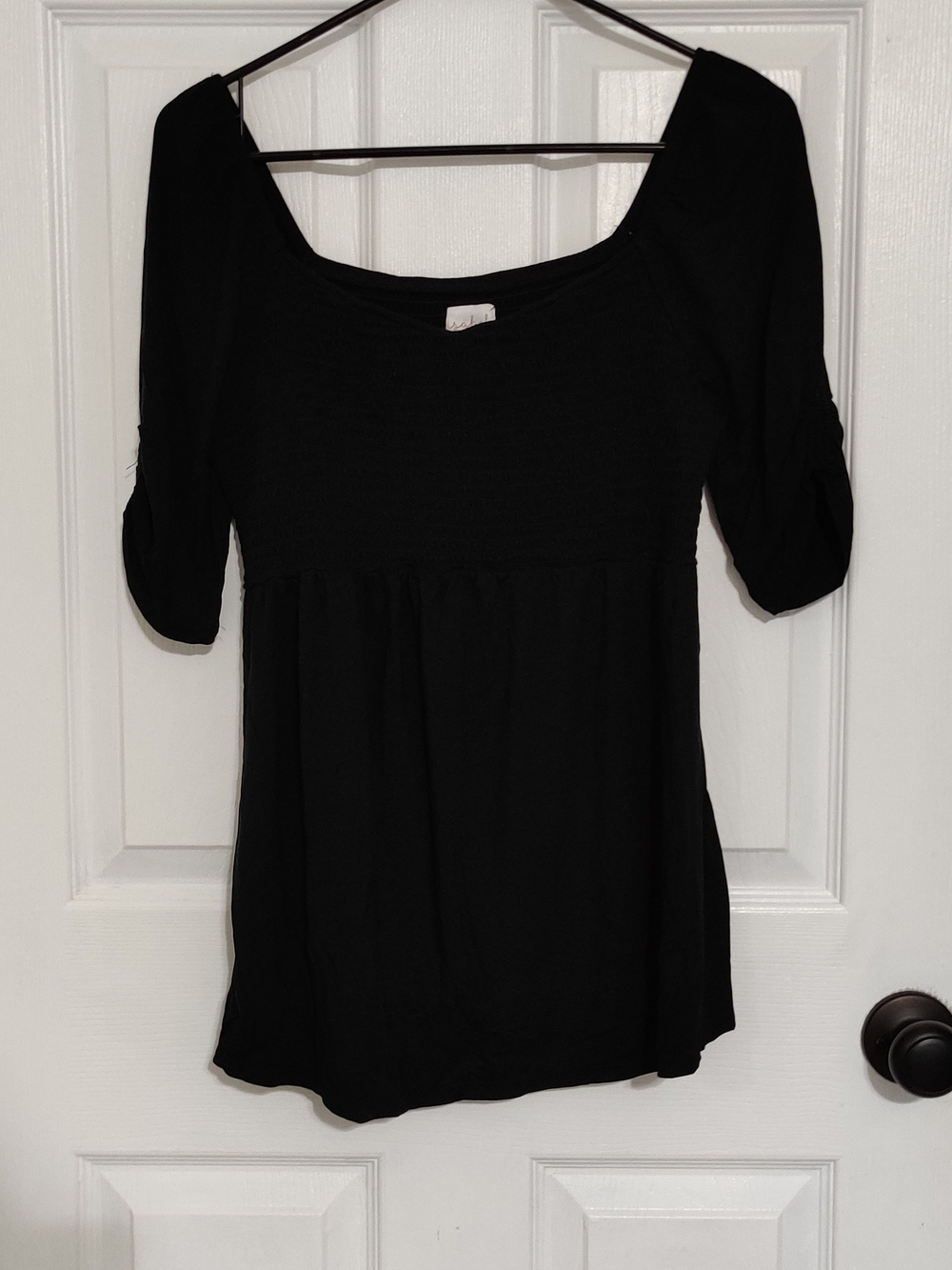 Black Women's Scoop Neck Smocked Empire Maternity Top